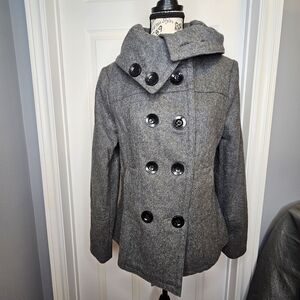 Eclipse Wool Blend Pea Coat Double-Breasted Neutral Gray Women's Size M